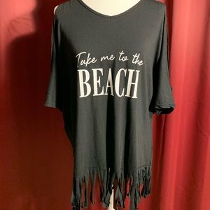 Take Me To The Beach Cold Shoulder Fringe Top